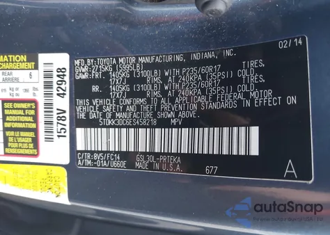 2014 Toyota Sienna Le V6 8 Passenger from USA, damaged, VIN 5TDKK3DC6ES458218